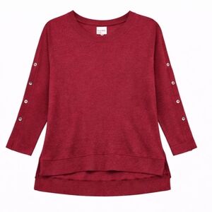 New York Laundry Red Button Sleeve Sweatshirt